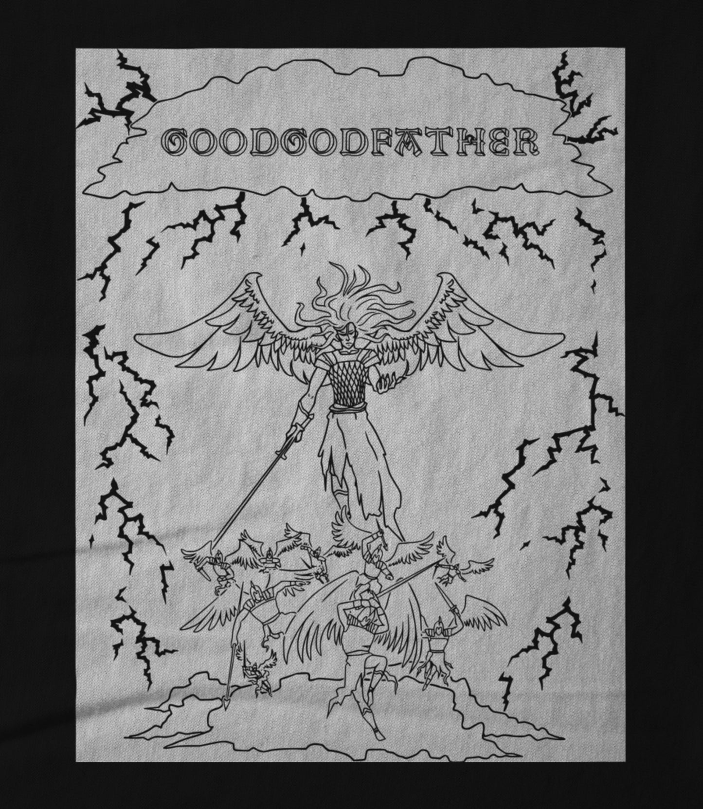 Angel on the Clouds - Block White on Black Hoodie