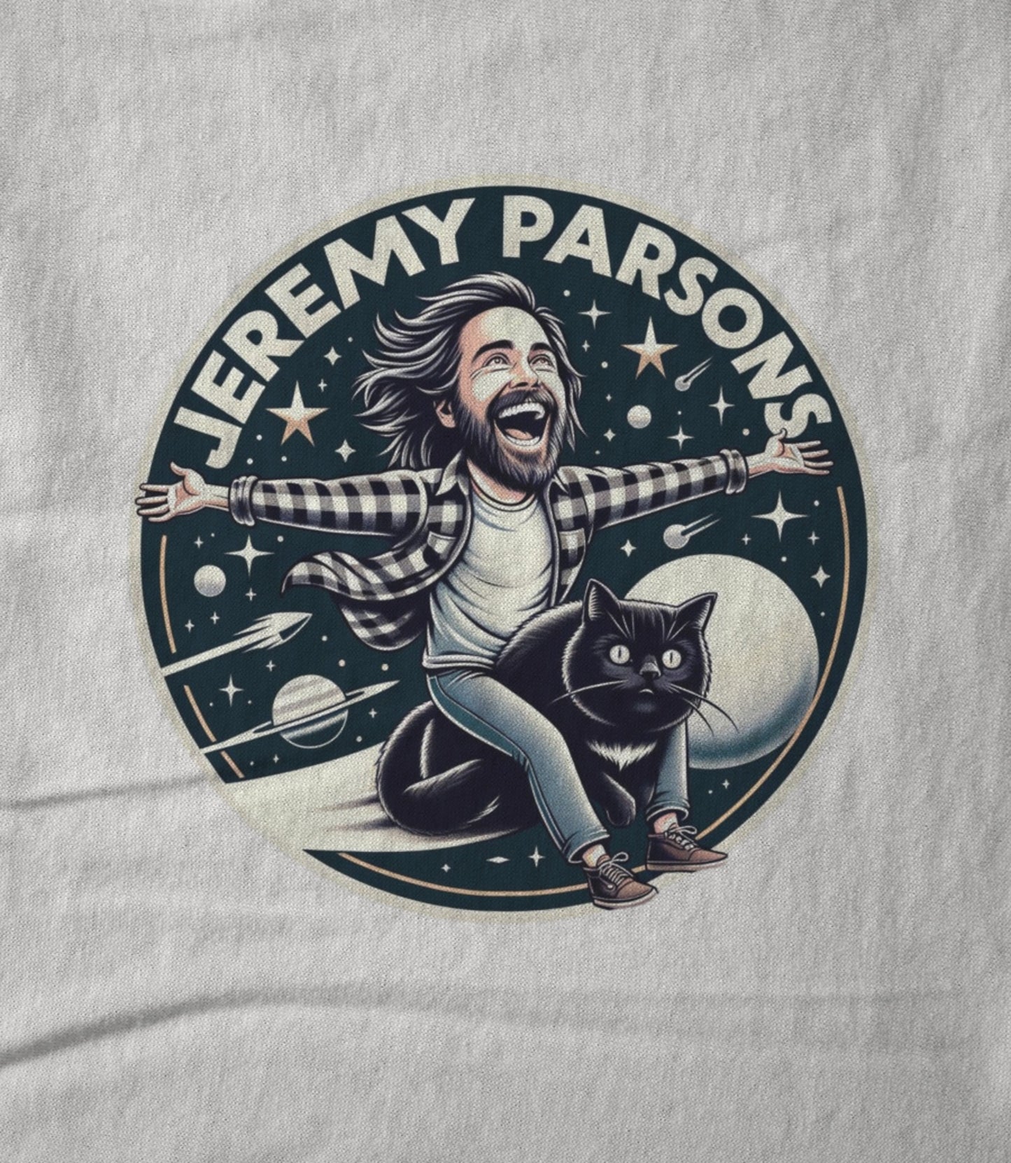 Jeremy Parsons Noche Space Cat Logo White Unisex T-shirt