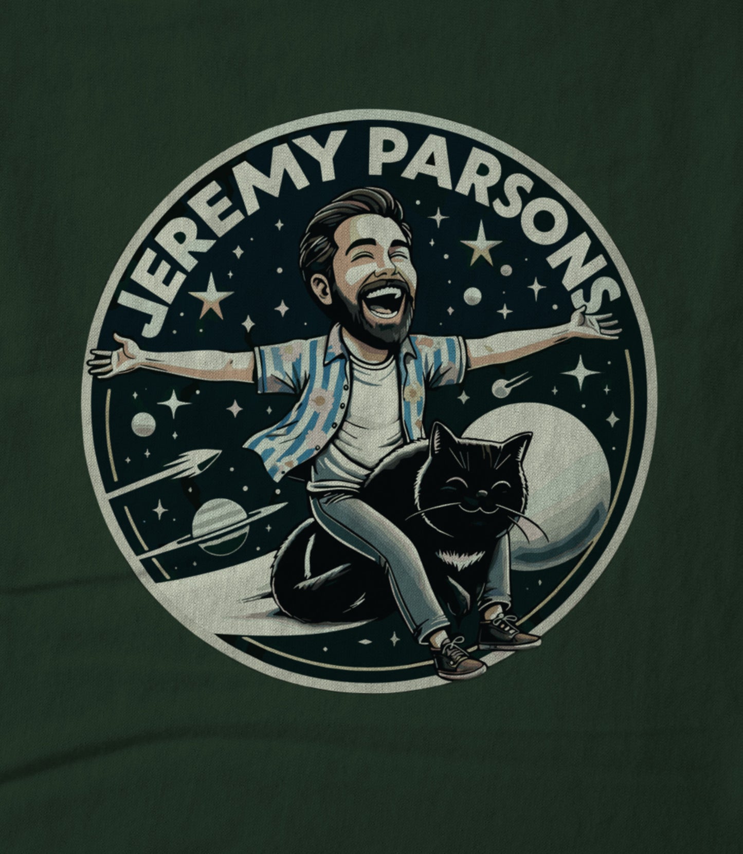Jeremy Parsons Space Cat Haircut 2026 (Forest Green) Hoodie