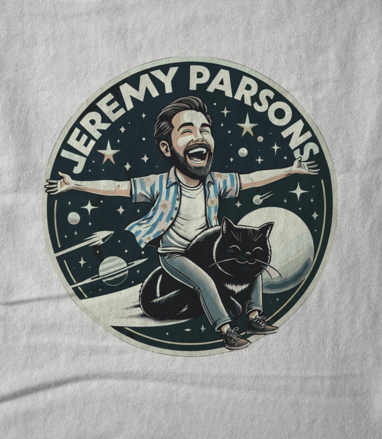 Jeremy Parsons Space Cat Haircut 2026 (White) Unisex T-shirt