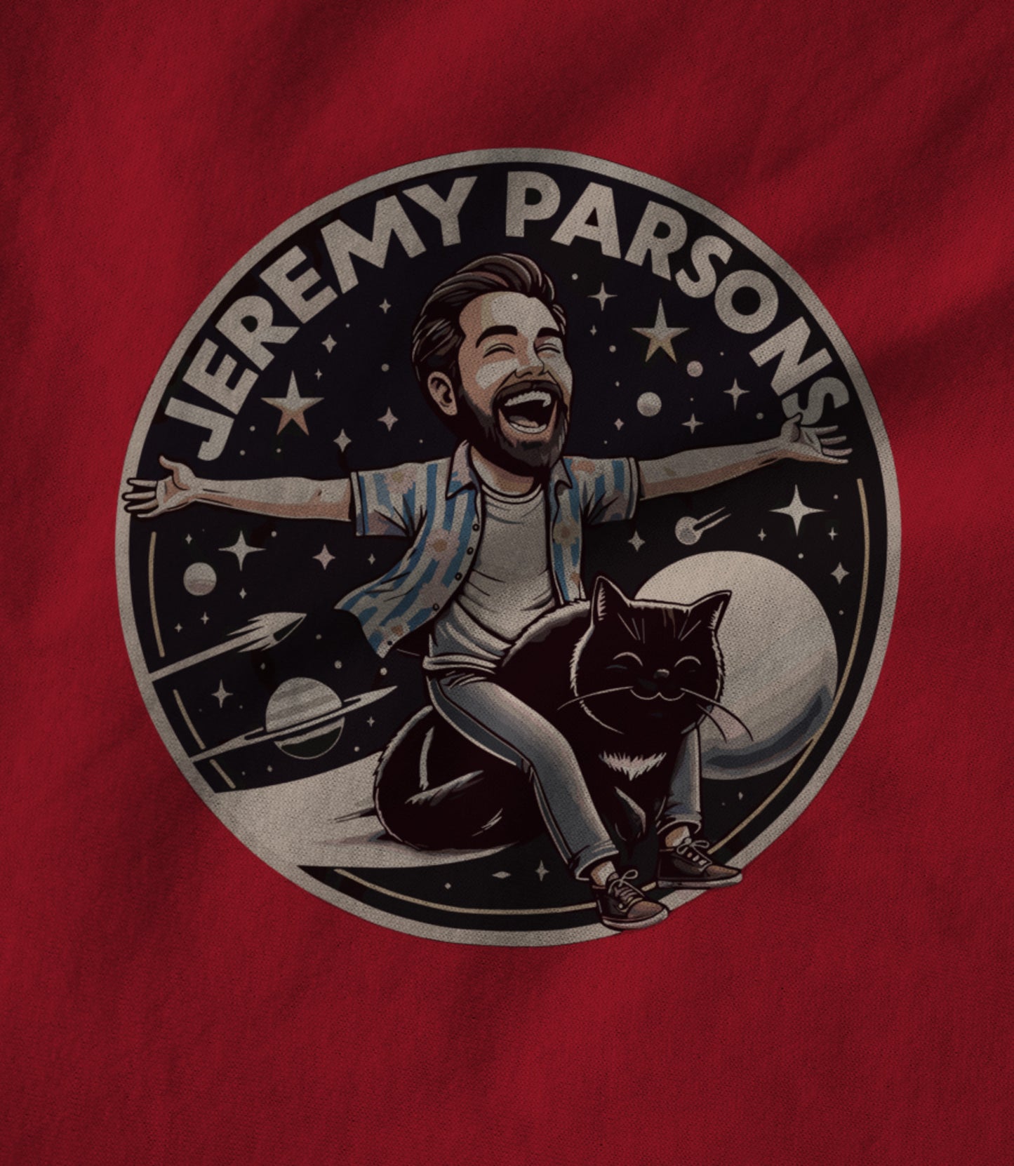 Jeremy Parsons Space Cat Haircut 2026 (Red) Unisex T-shirt