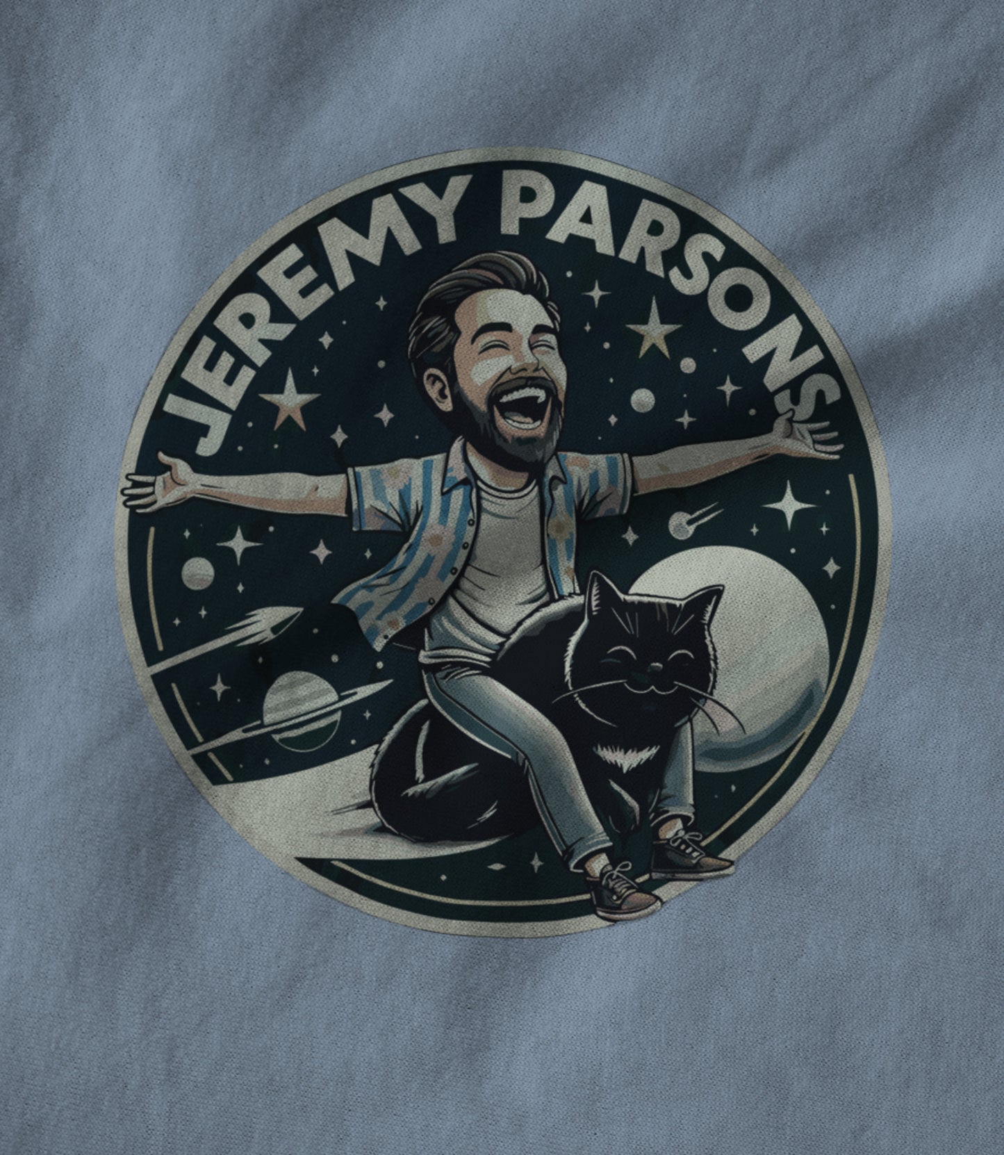 Jeremy Parsons Space Cat Haircut 2026 (Baby Blue) Unisex T-shirt