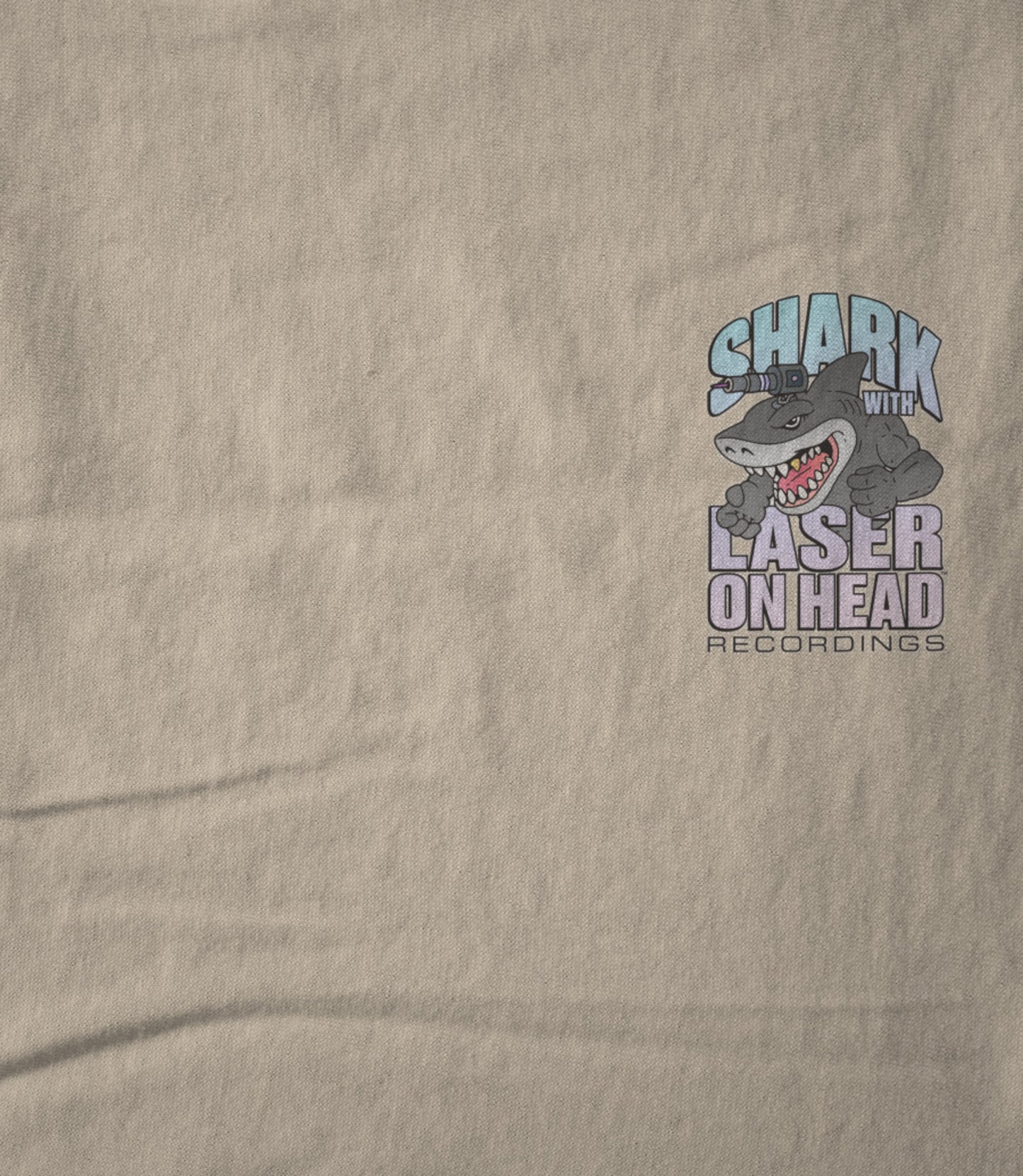 SHARK WITH LASER ON HEAD RECORDINGS Small Crest Logo (Creme) Unisex T-shirt