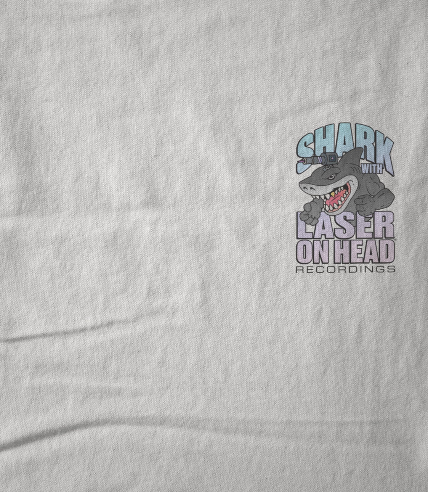 SHARK WITH LASER ON HEAD RECORDINGS Small Crest Logo (White) Unisex T-shirt