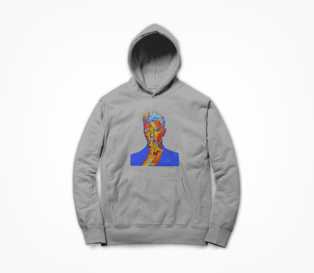 David Bowie in gray Hoodie
