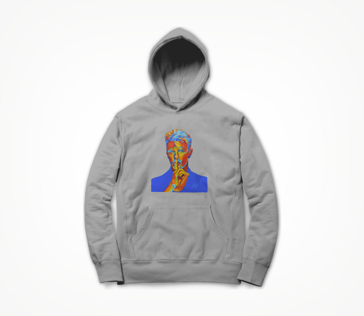 David Bowie in gray Hoodie