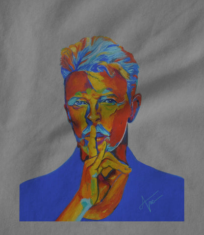 David Bowie in gray Hoodie