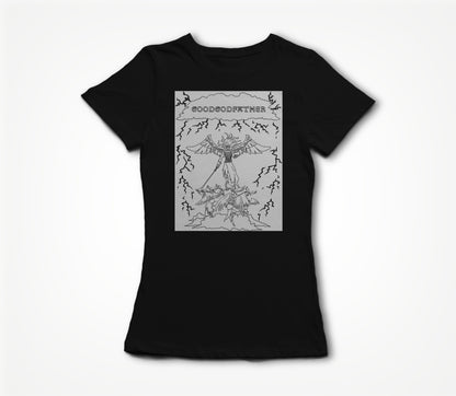 Angel on the Clouds - Block White on Black Women's T-shirt