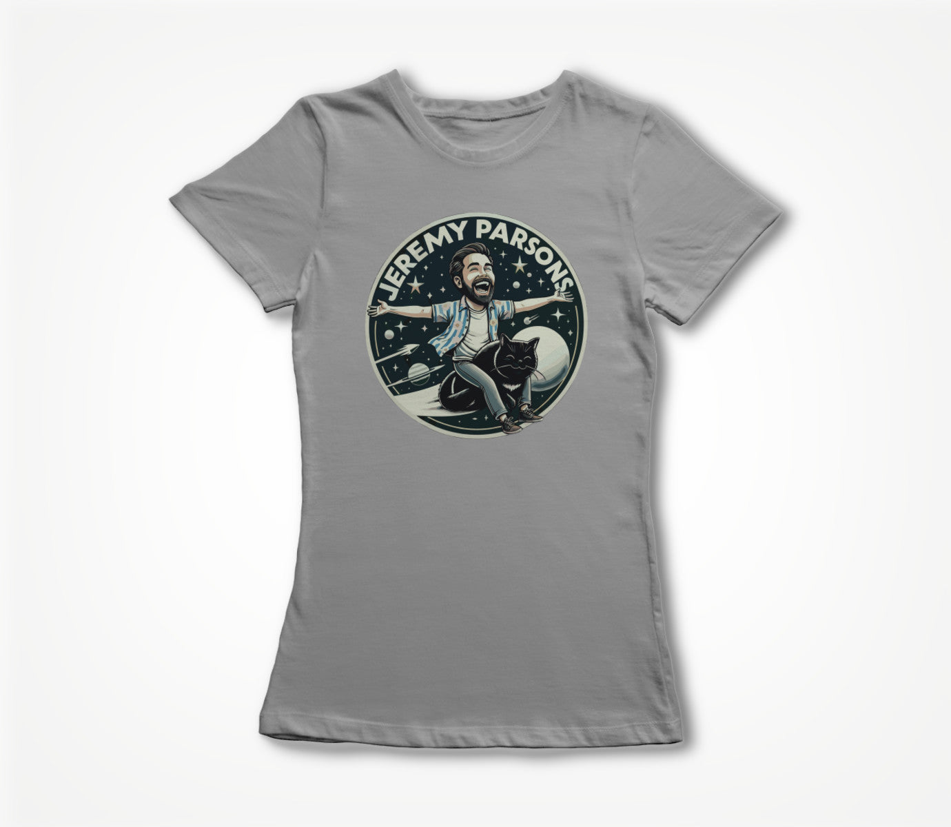 Jeremy Parsons Space Cat Haircut 2026 (Heather Grey) Women's T-shirt