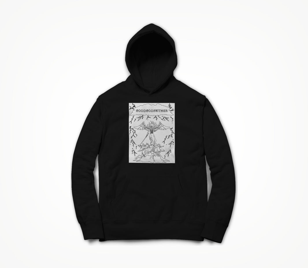 Angel on the Clouds - Block White on Black Hoodie