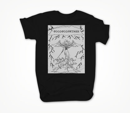 Angel on the Clouds - Block White on Black Unisex T-shirt