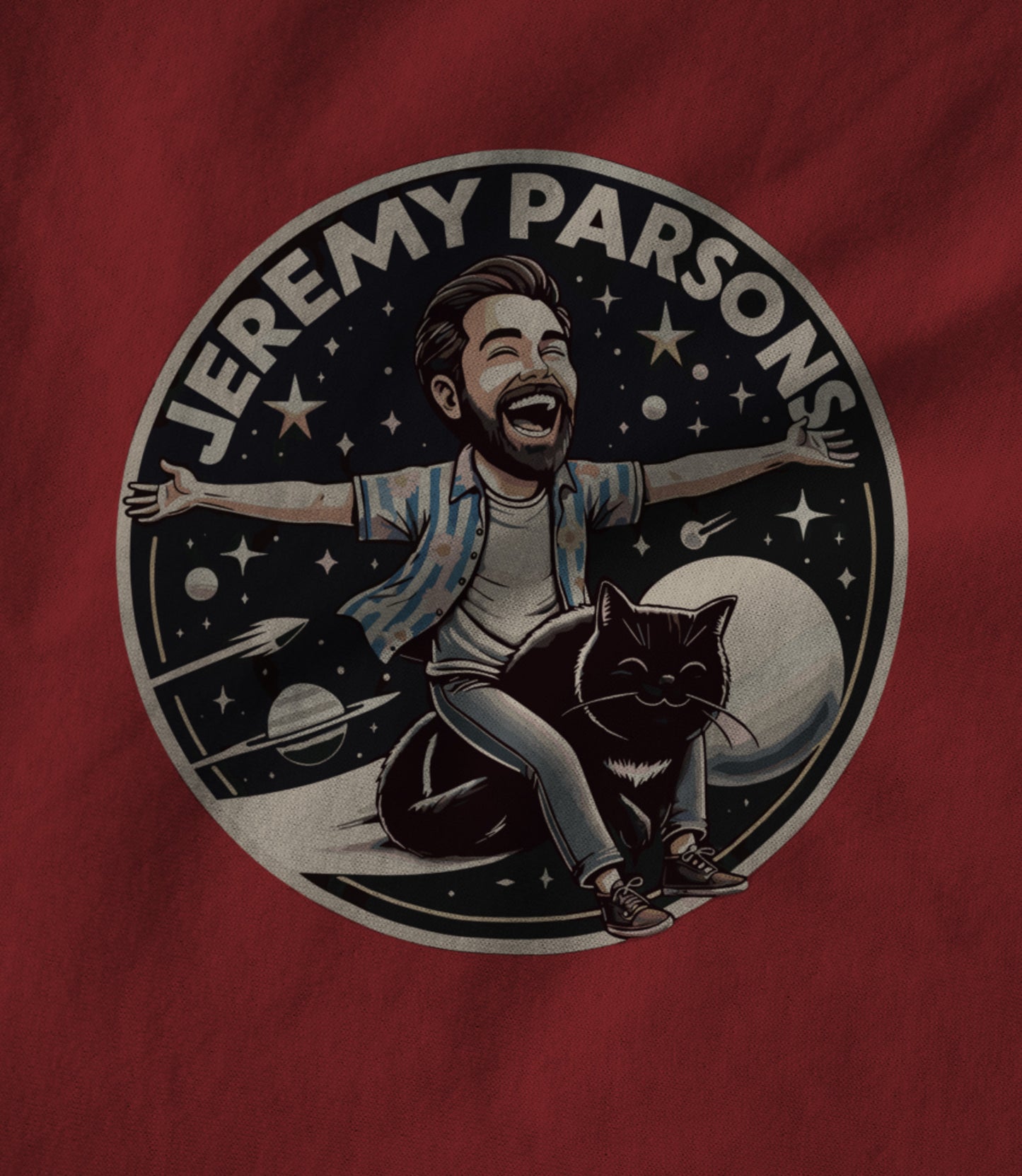 Jeremy Parsons Space Cat Haircut 2026 (Cardinal Red) Unisex T-shirt