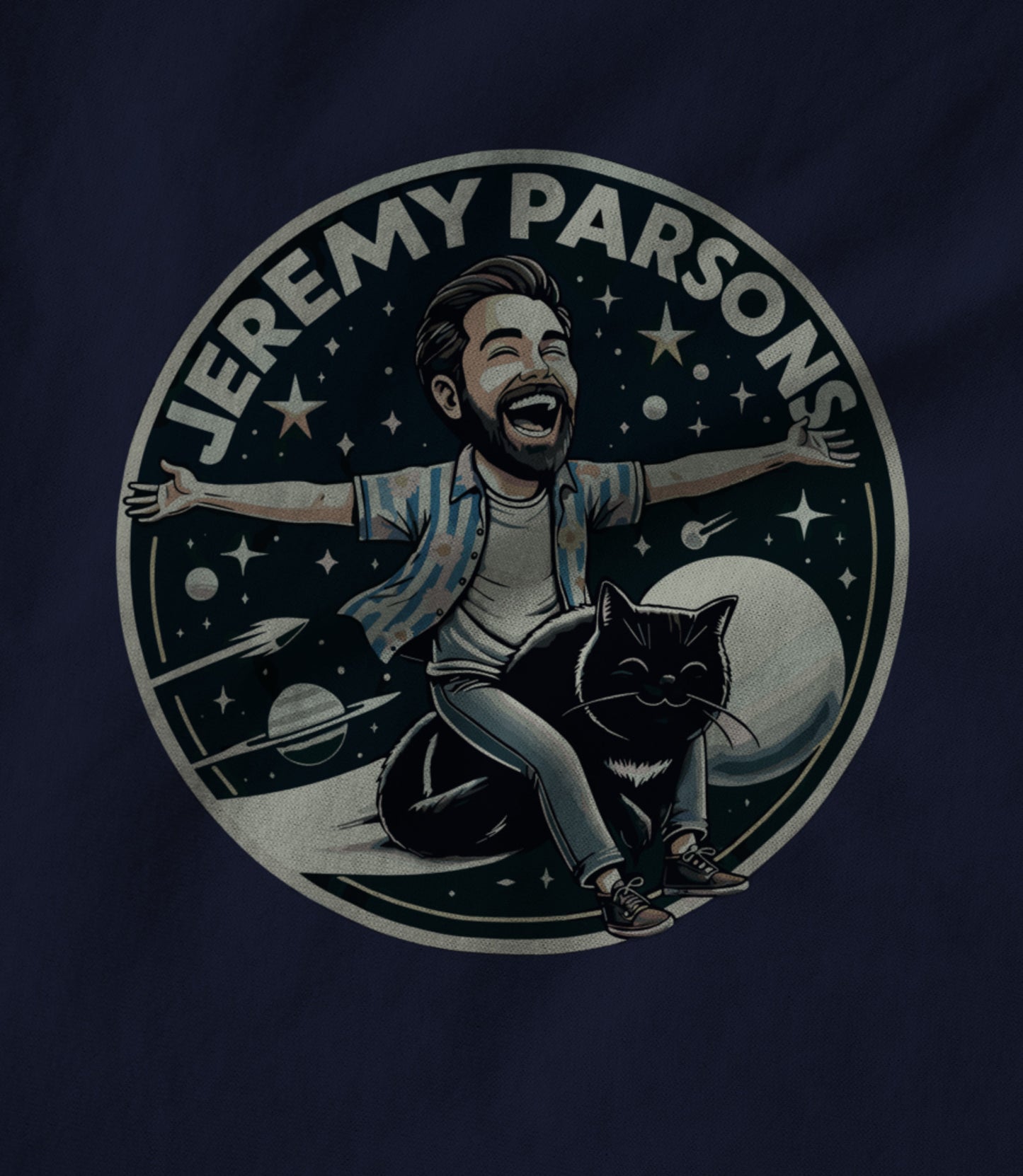 Jeremy Parsons Space Cat Haircut 2026 (Navy Blue) Unisex T-shirt