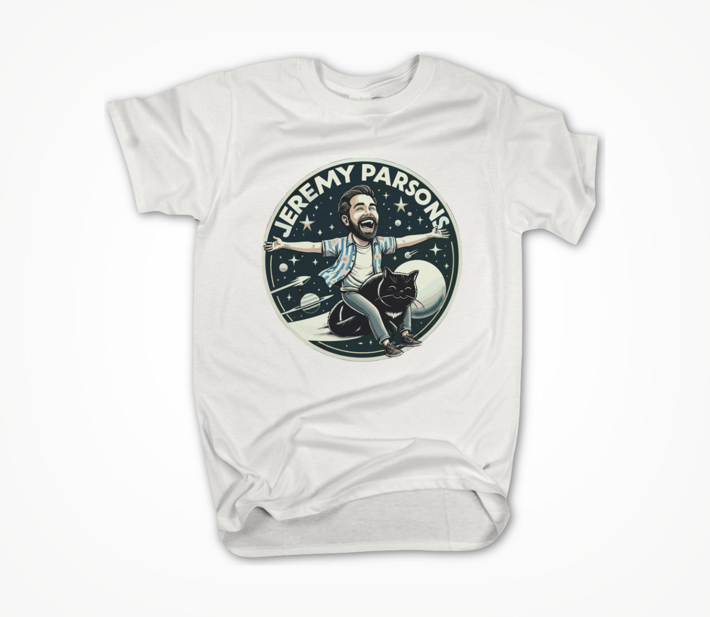 Jeremy Parsons Space Cat Haircut 2026 (White) Unisex T-shirt
