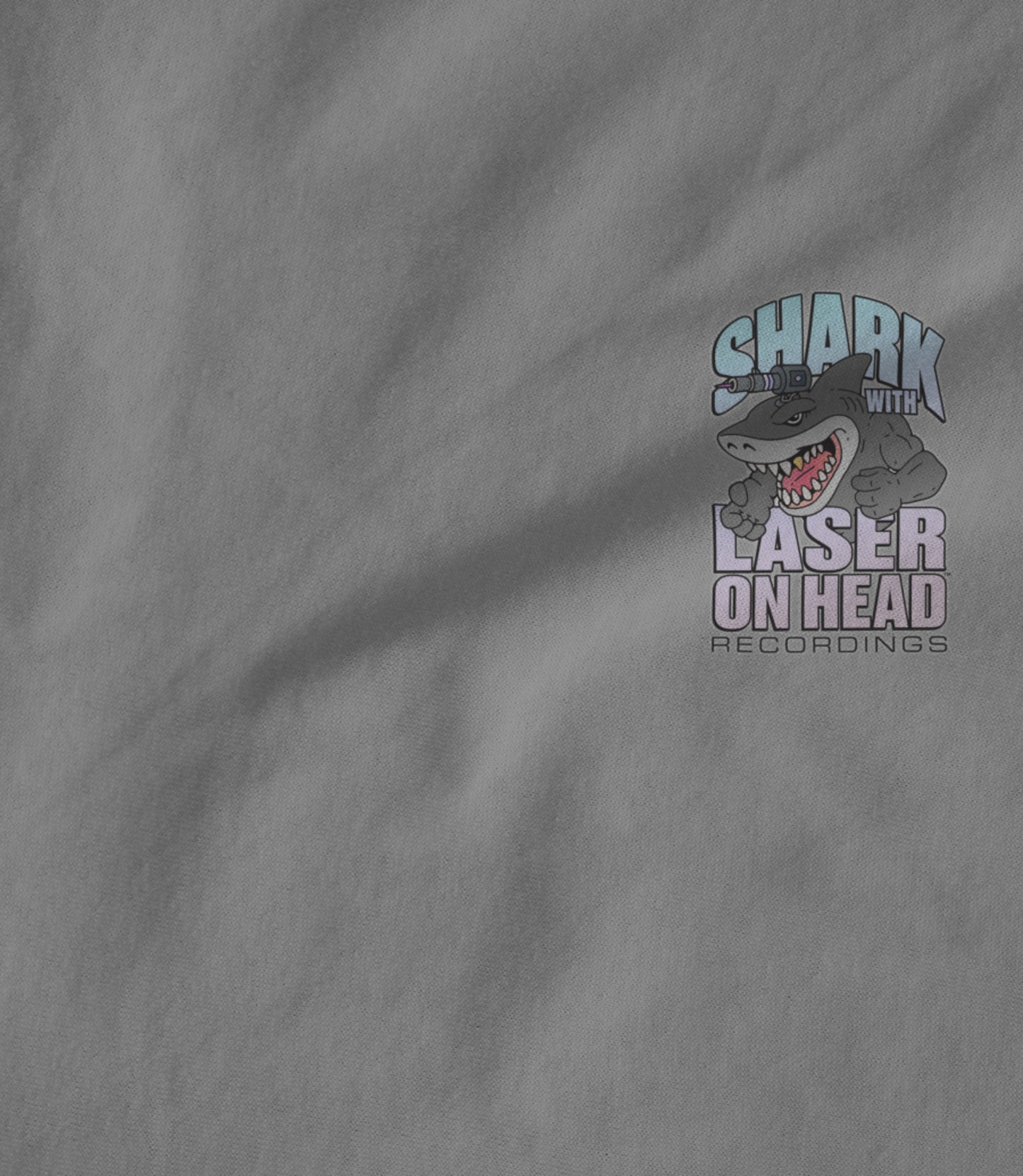 SHARK WITH LASER ON HEAD RECORDINGS Small Crest Logo (Heather Grey) Unisex T-shirt